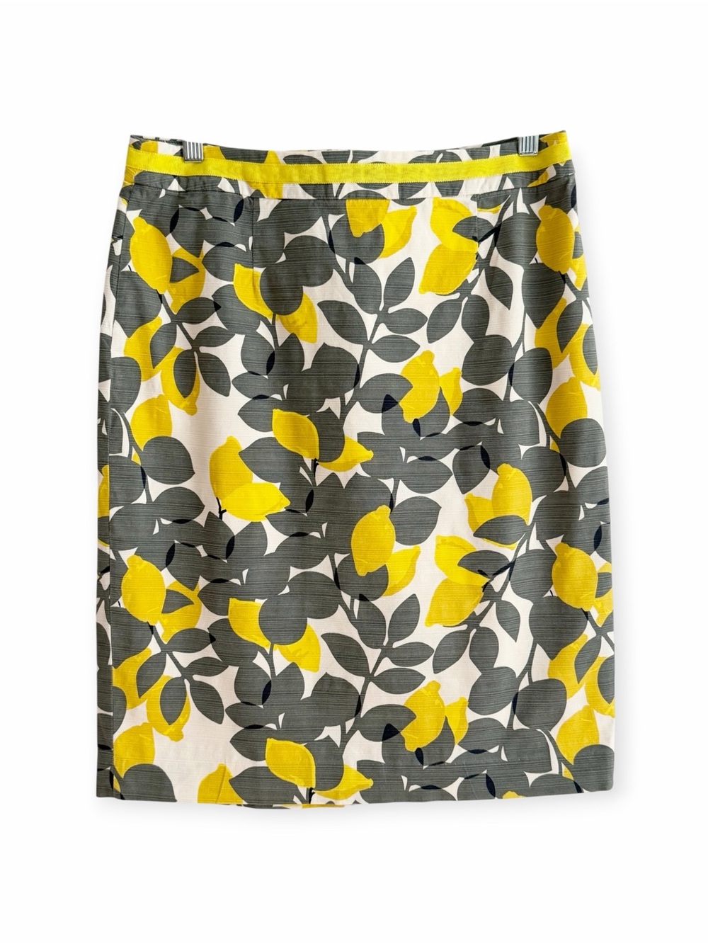 Boden Cotton Lemons Gray Leaves Pencil Skirt 12